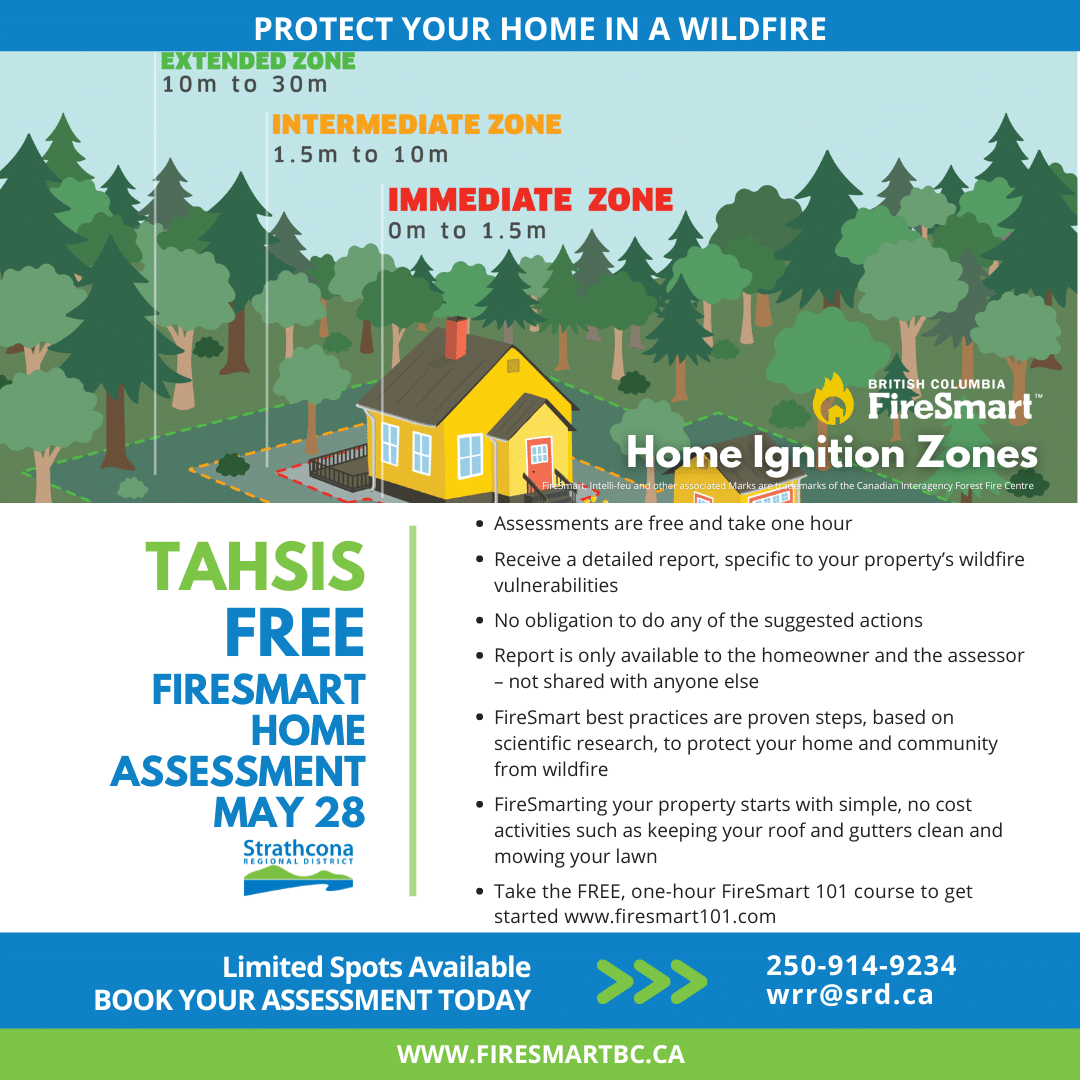 Free FireSmart home assessment announcement with a house and forest background.