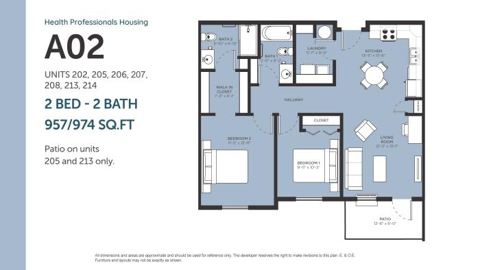 Blueprint HPH two-bedroom, two-bath apartment layout.