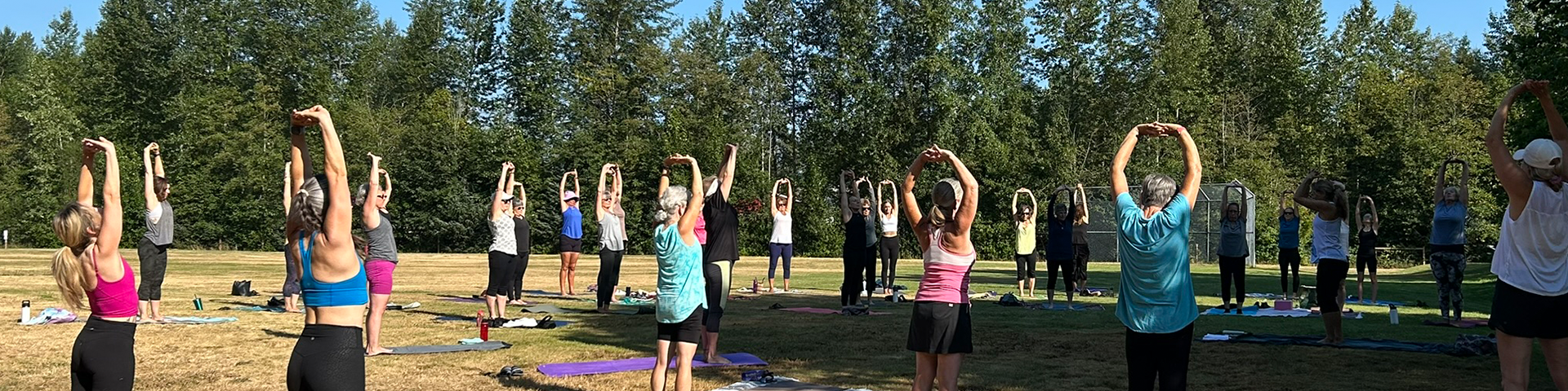 A group of women doing yoga in a park