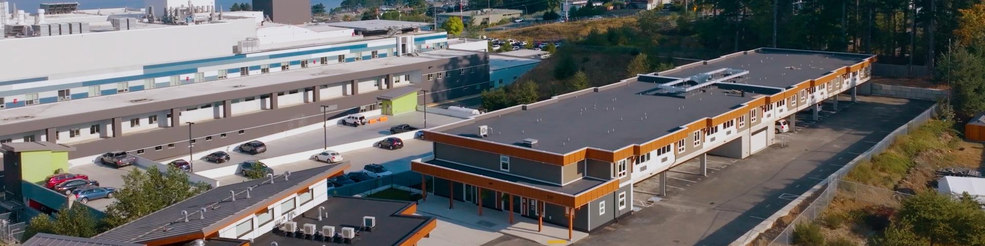 Aerial view of a modern building complex 
