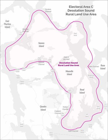 Map highlighting Desolation Sound Rural Land Use Area in pink.