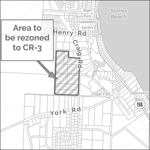 Map showing an area to be rezoned near Craig Rd and Henry Rd.