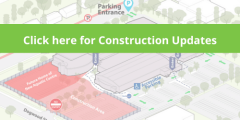 Map graphic with a green banner for construction updates.