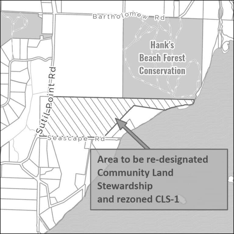 Map showing Hank's Beach Forest Conservation and re-designation area for rezoning CLS-1.
