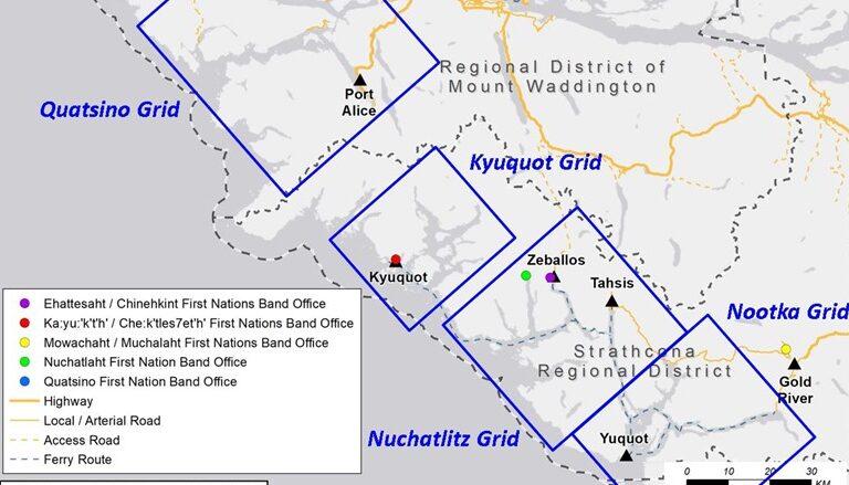 Overland tsunami mapping showing four grid areas.