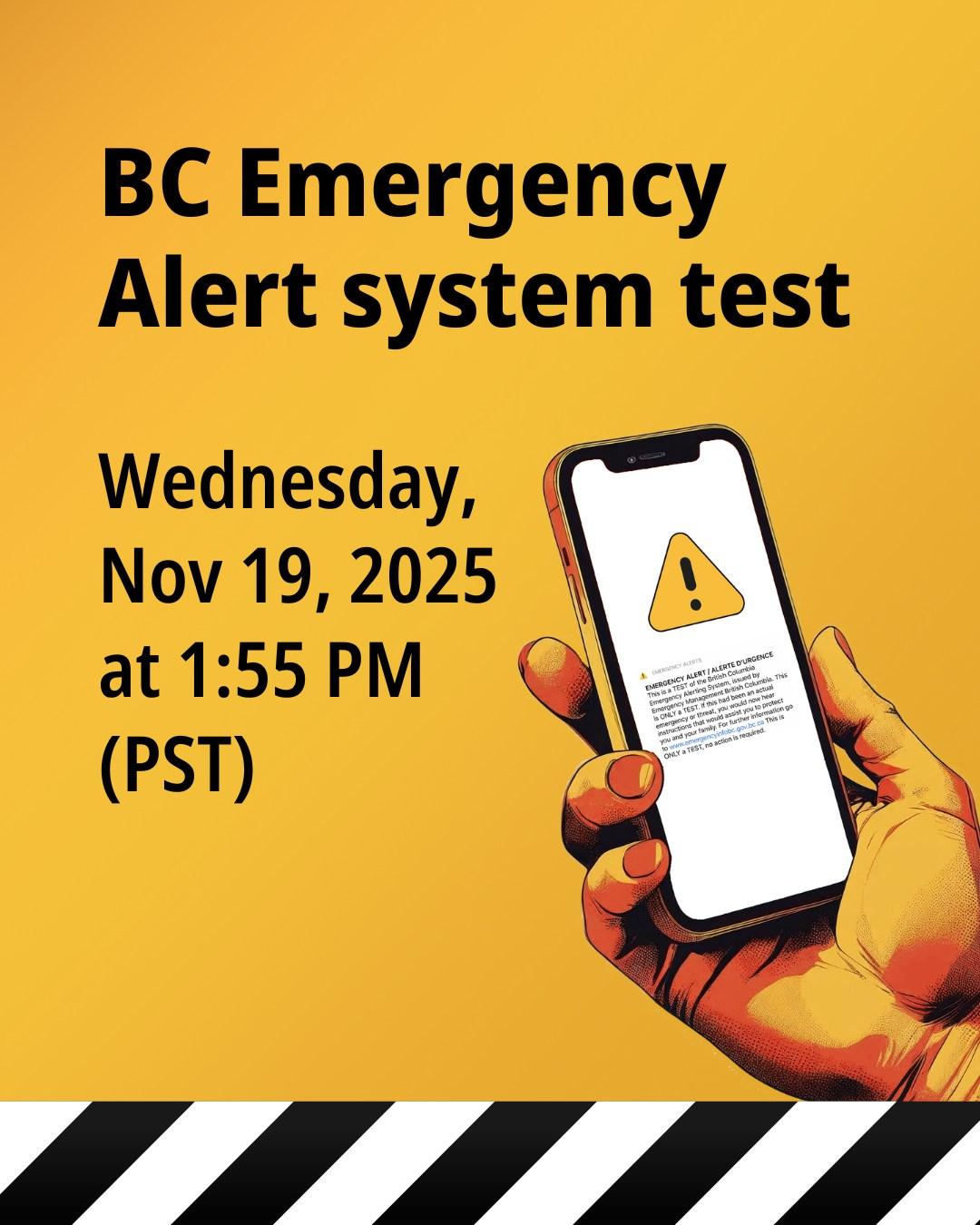 Hand holding smartphone with alert symbol, yellow background.