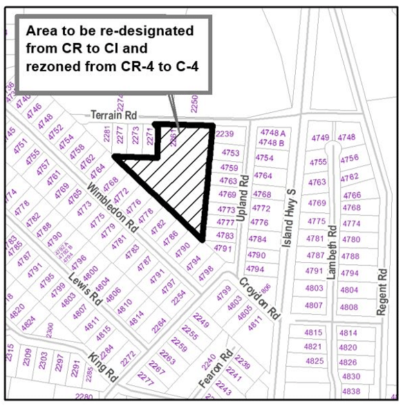Zoning map with outlined area for redesignation.