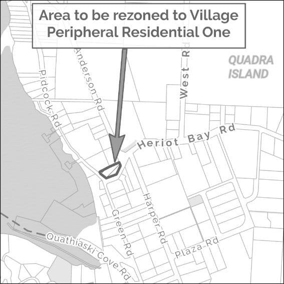 Map showing rezoning area on Quadra Island.