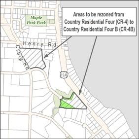 Map highlighting rezoning areas near Maple Park.