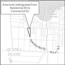 Map highlighting a zone change on Hyacinthe Bay Rd, Quadra Island.