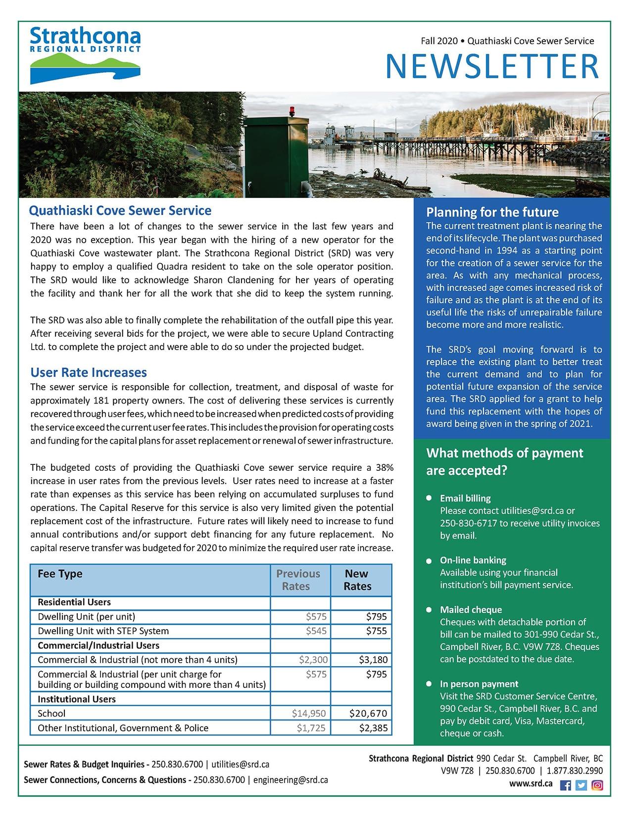 Newsletter featuring a scenic waterfront view, with text and a logo at the top.