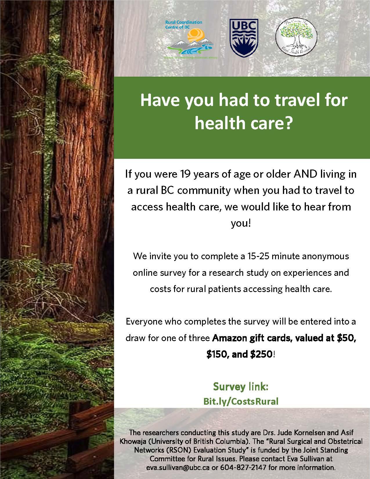 A flyer featuring a large tree background, inviting participation in a healthcare survey.