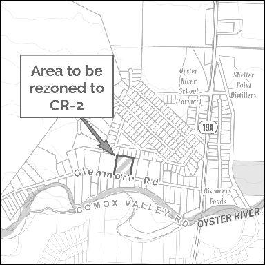 Map showing area near Glenmore Rd to be rezoned to CR-2.