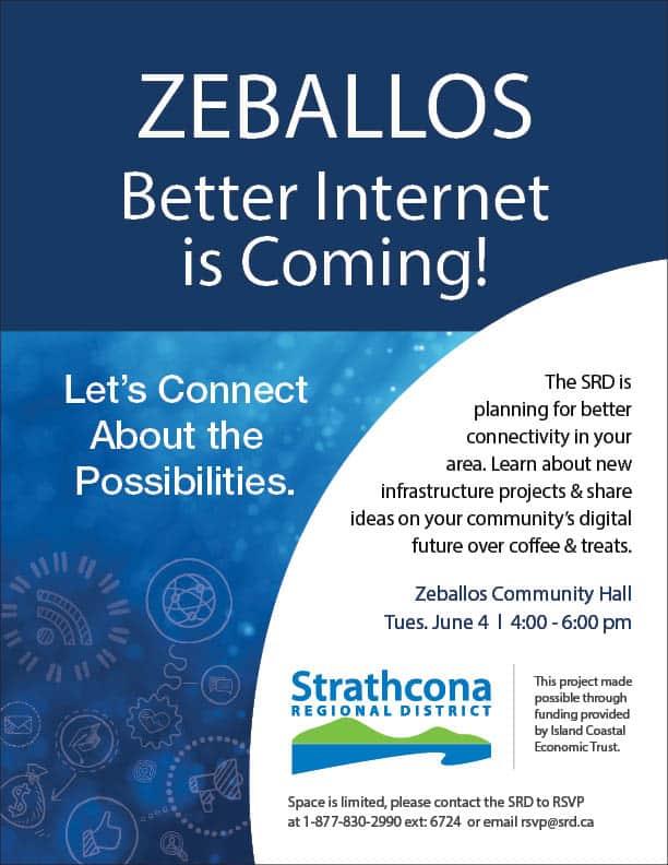 Zeballos internet improvement announcement by Strathcona Regional District.