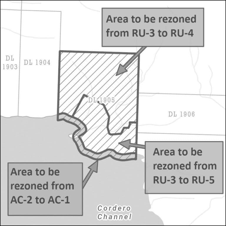 Map showing rezoning areas near Cordero Channel.