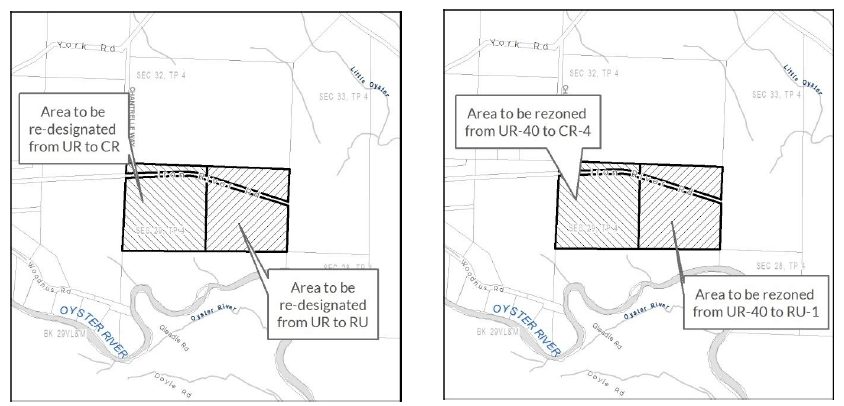 Two side-by-side maps showing land area reclassification.