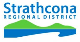 Strathcona Regional District logo with green hills and blue water.