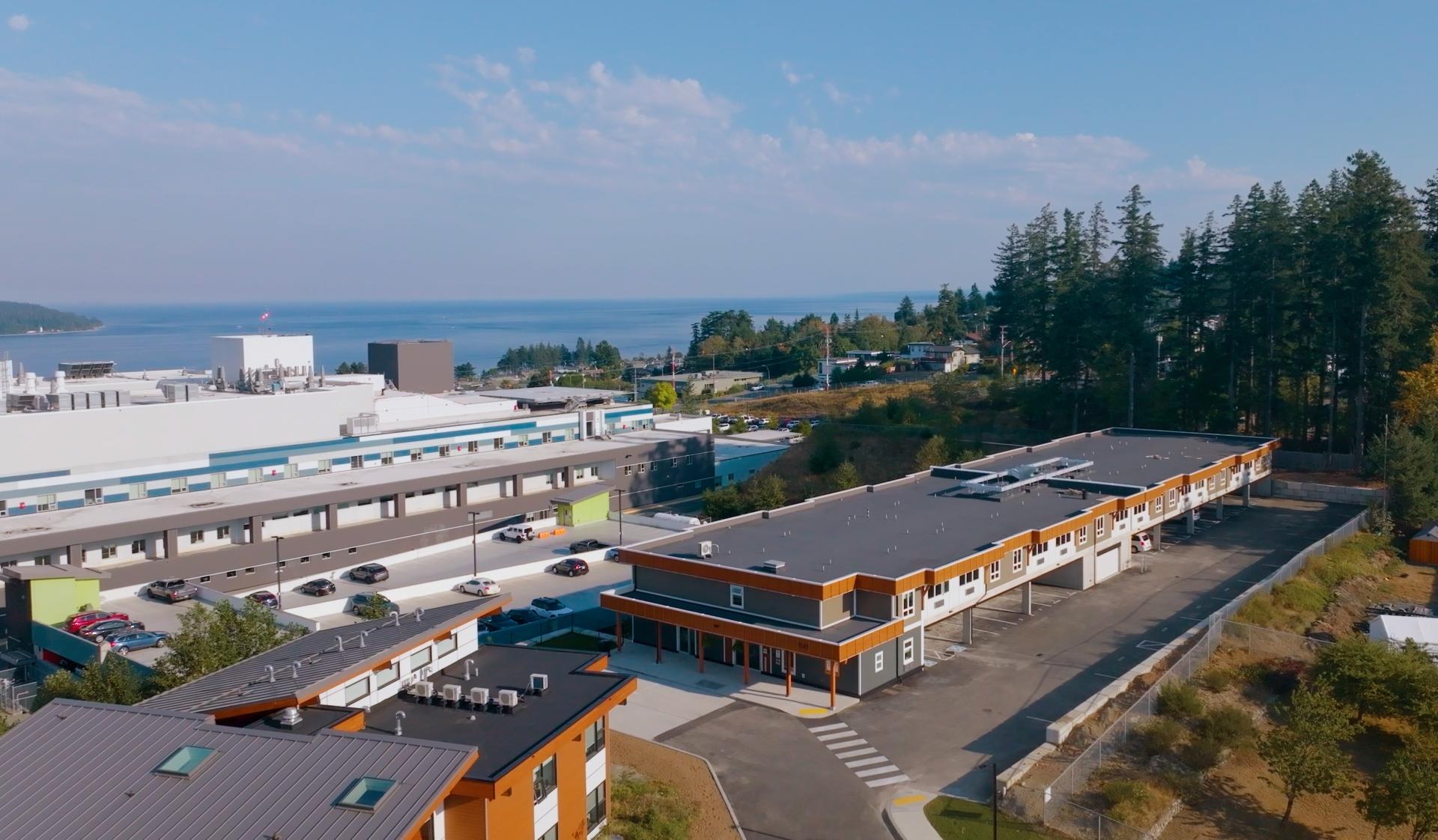 Aerial view of a modern building complex 