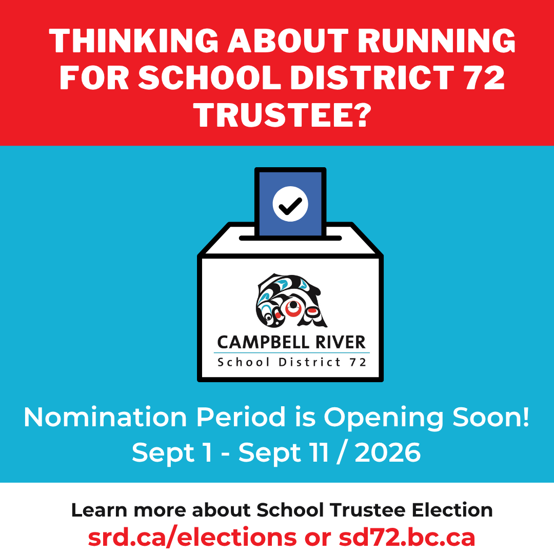 announcement inviting candidates for School District 72 Trustee election