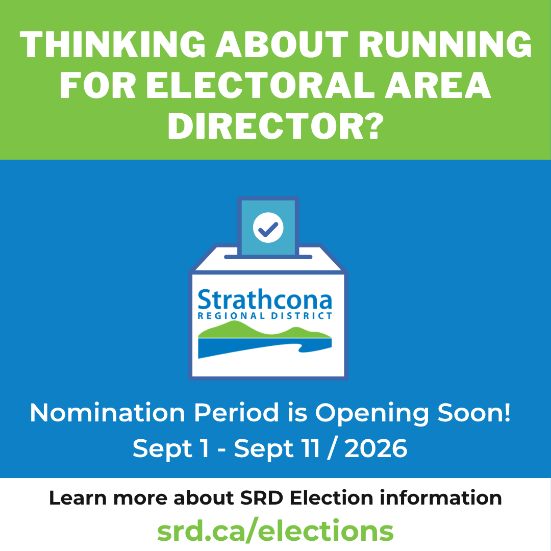 graphic announcing electoral nominations for Strathcona Regional District.